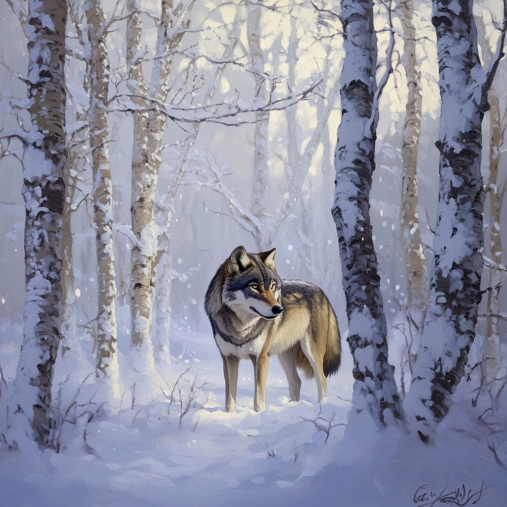 Tableau Loup Forêt Enneigée