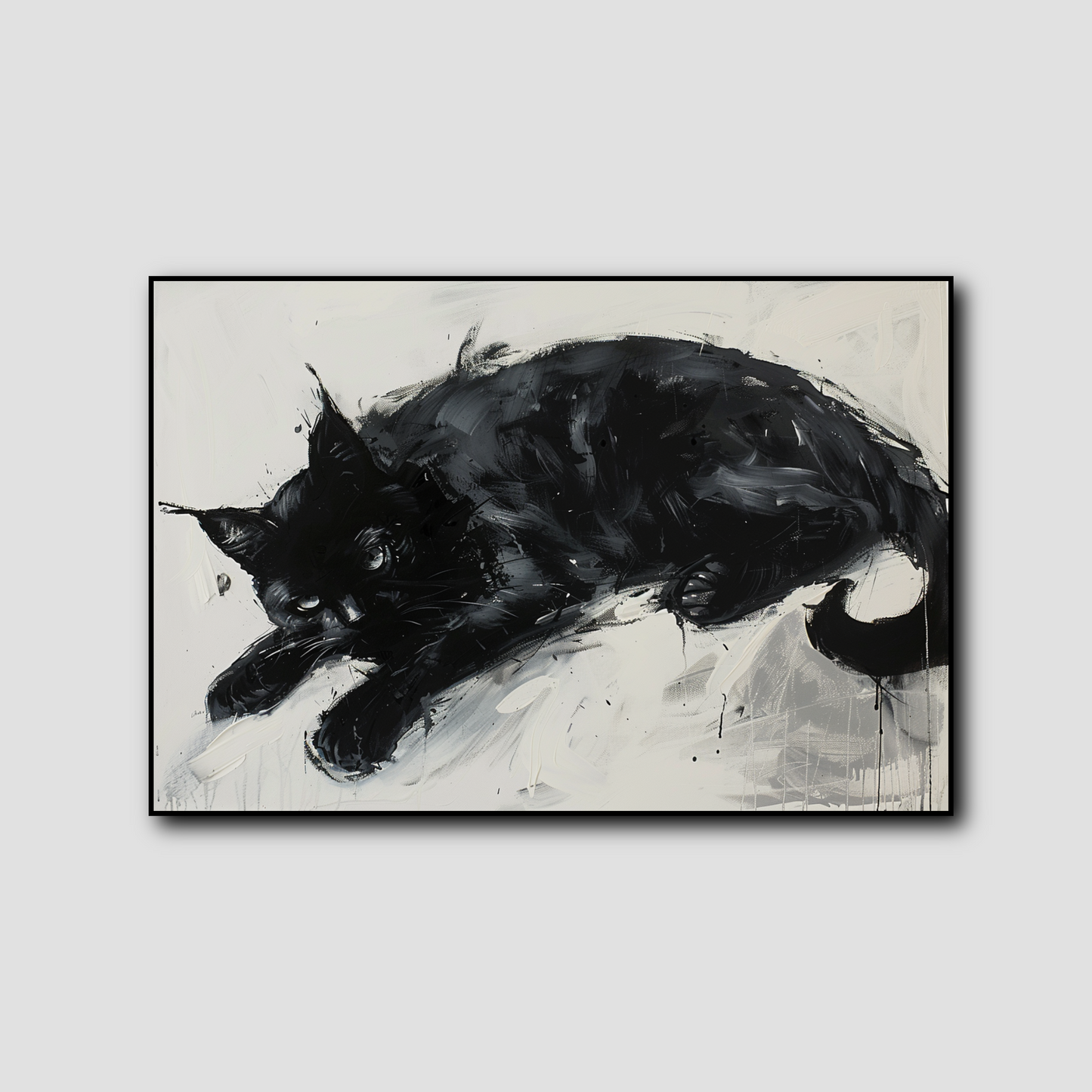 Peinture Chat Noir Fond Blanc