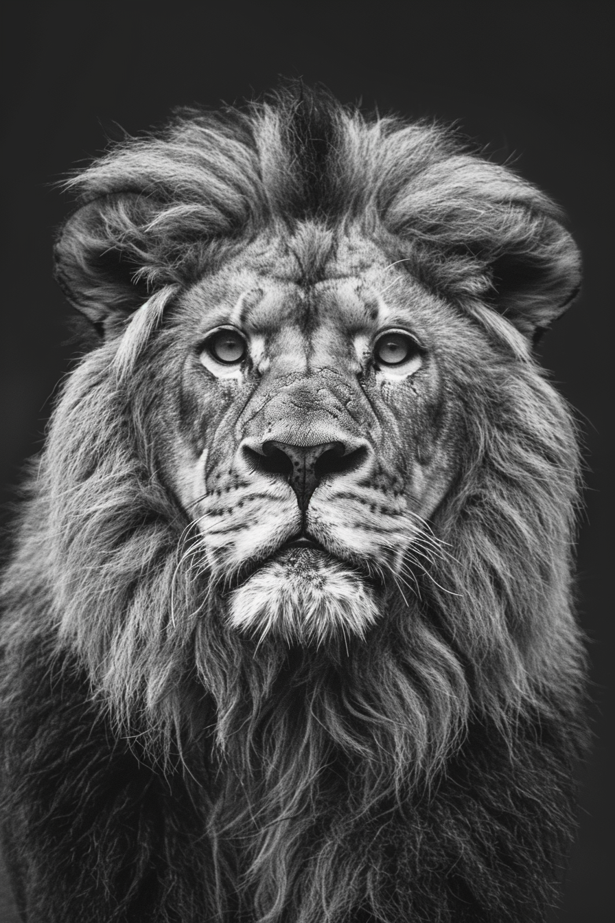 Tableau Tête de Lion Noir et Blanc