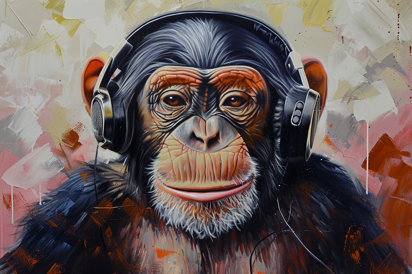 Tableau Singe Casque Musique