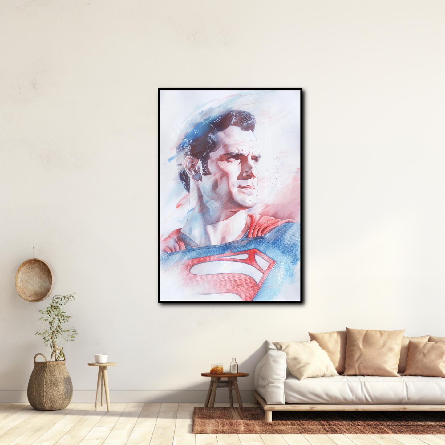 Tableau déco portrait Superman aquarelle pastel