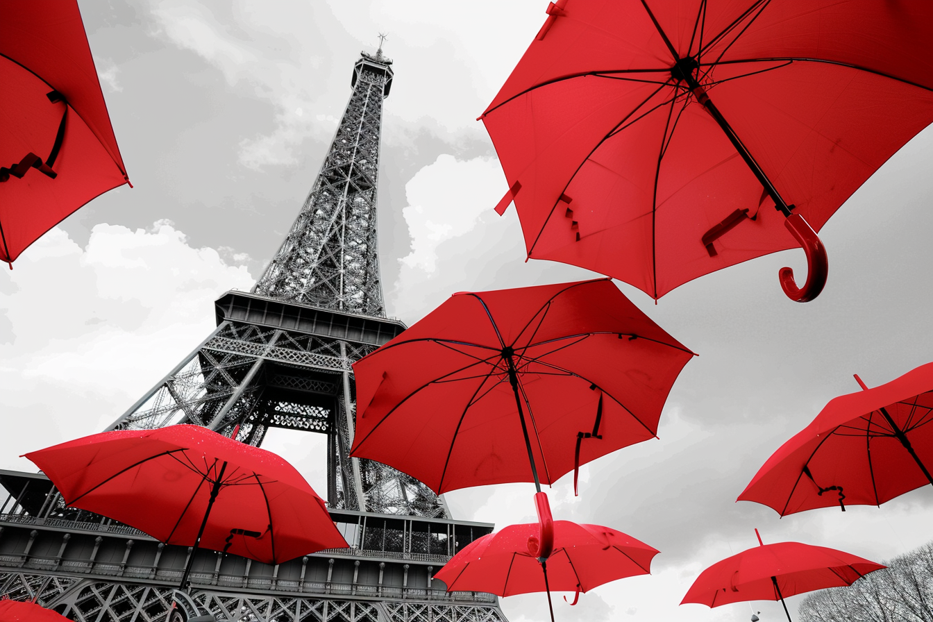 Tableau Paris Parapluie Rouge