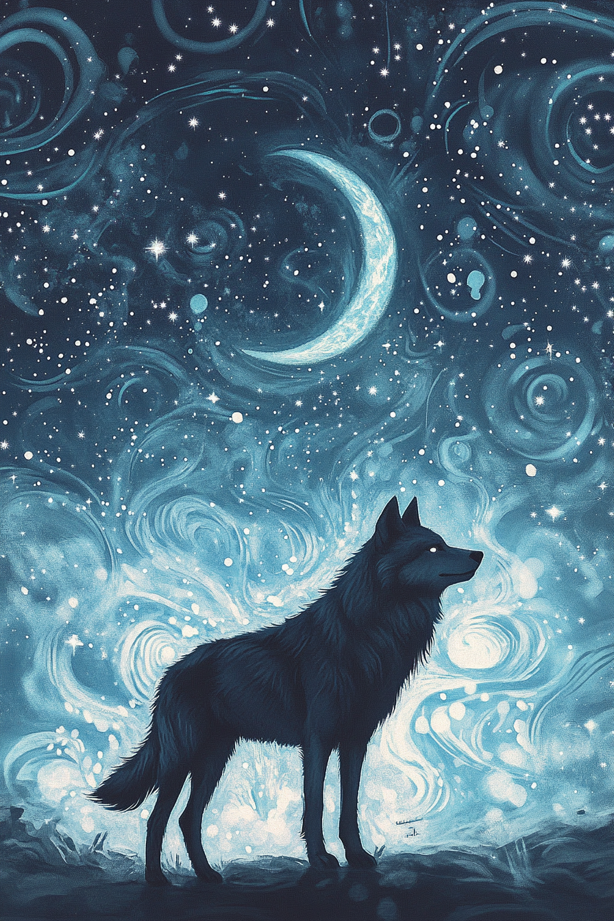 Tableau Loup Nuit Étoilée