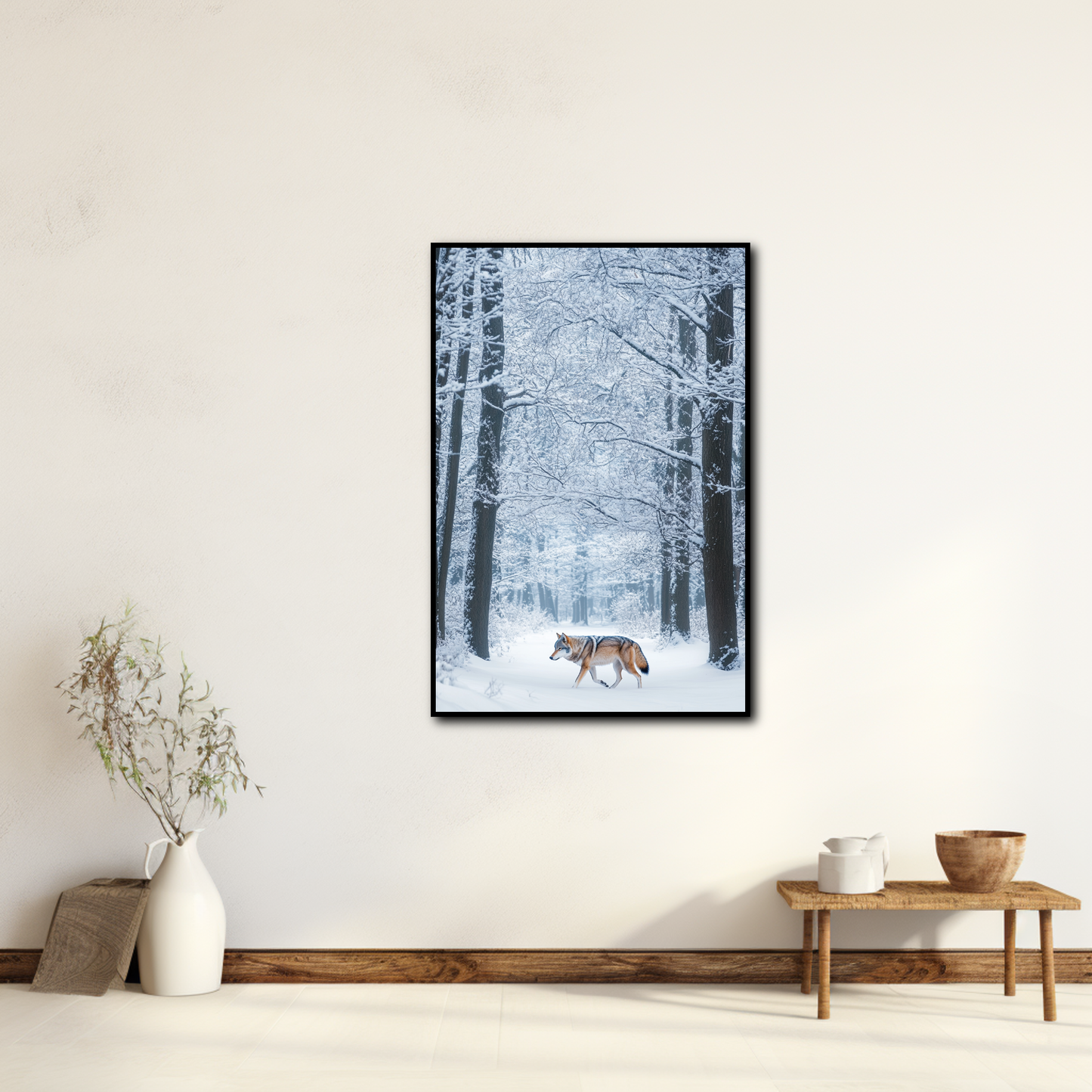 Tableau Loup Arbre Enneigé