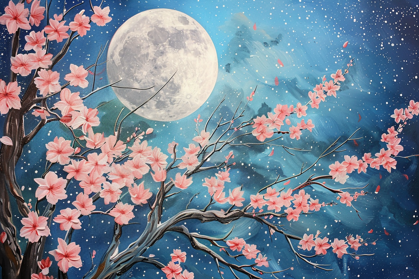Tableau Lune et Cerisier Japonais