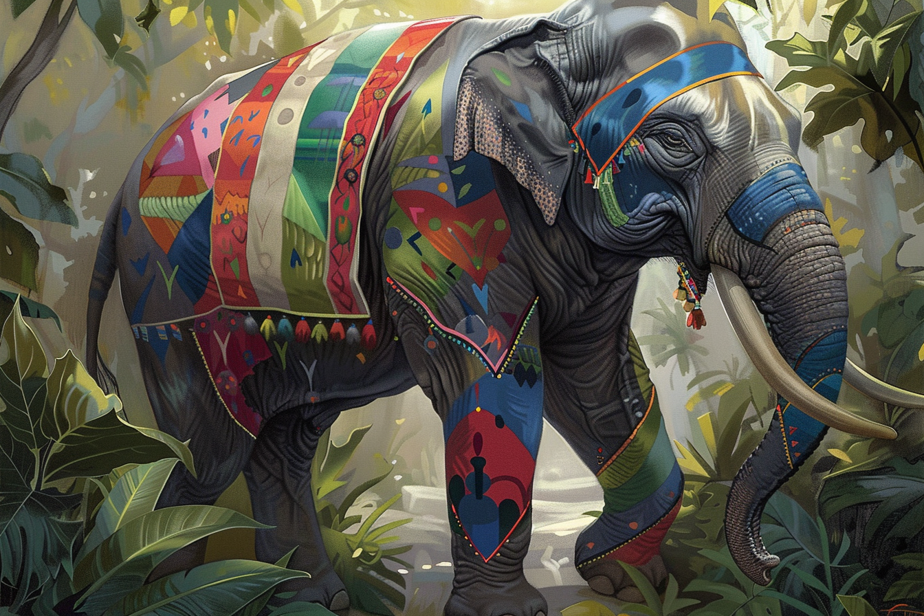 Tableau Éléphant Polychrome