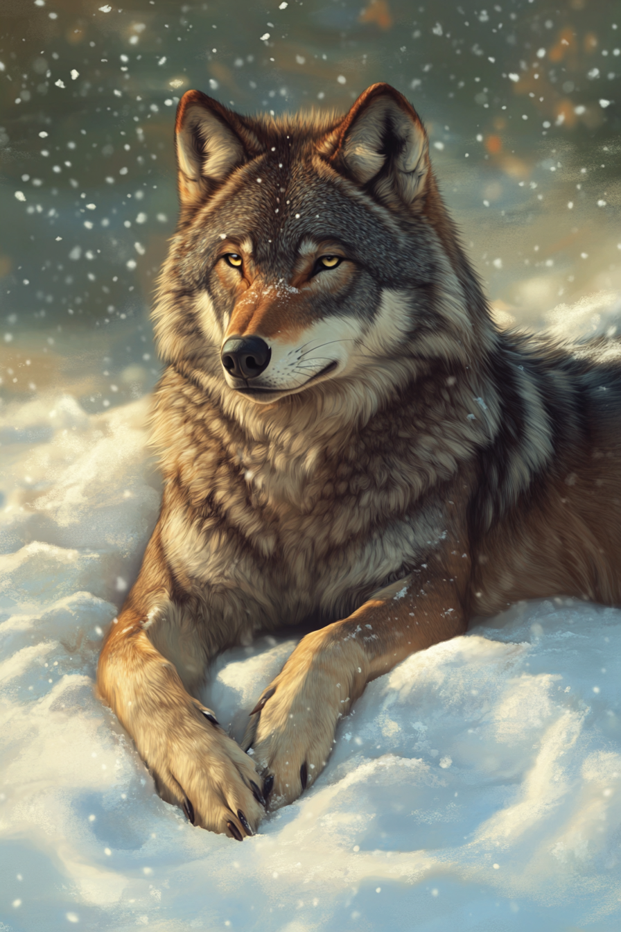 Tableau Loup Allongé sur la Neige