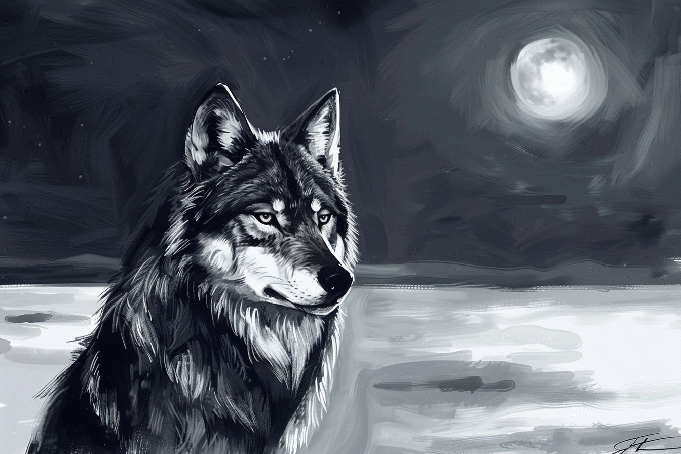 Tableau Loup Noir et Blanc
