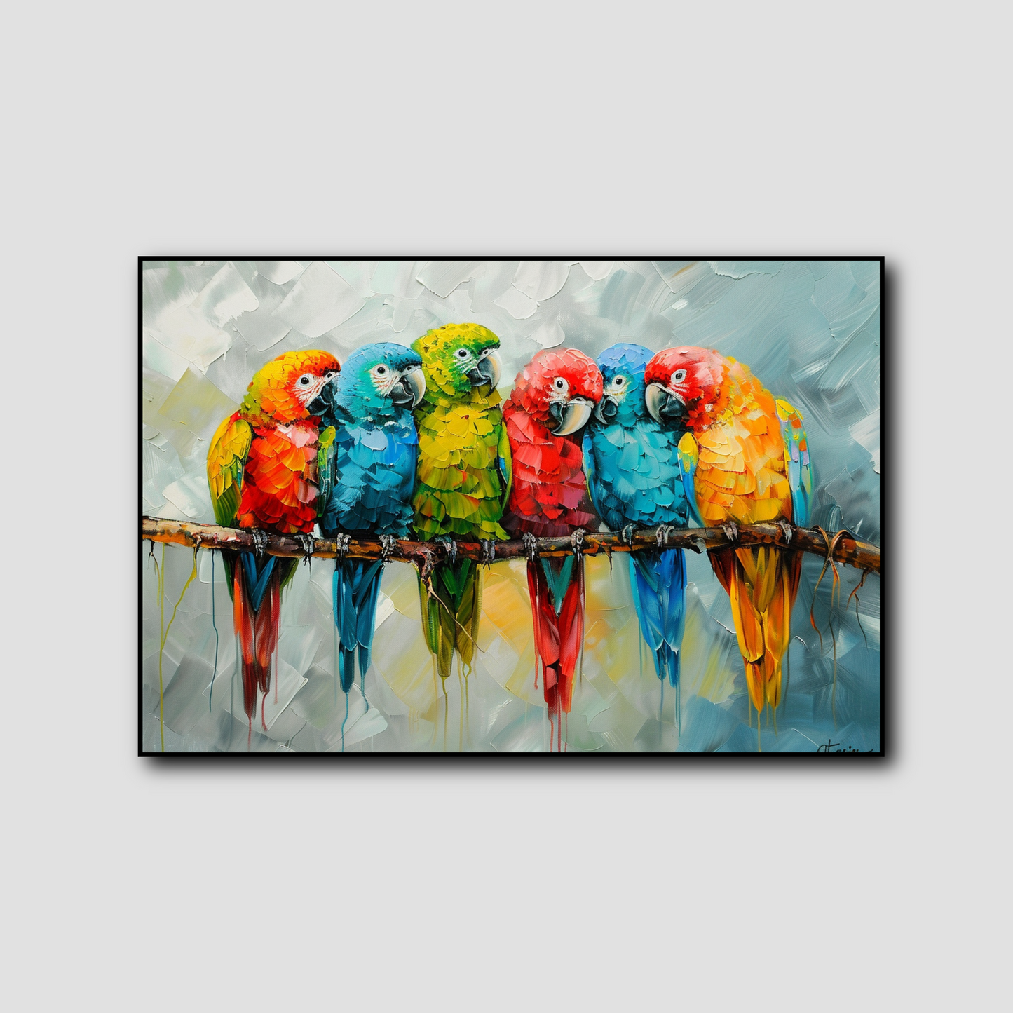 Peinture Perroquets Alignés