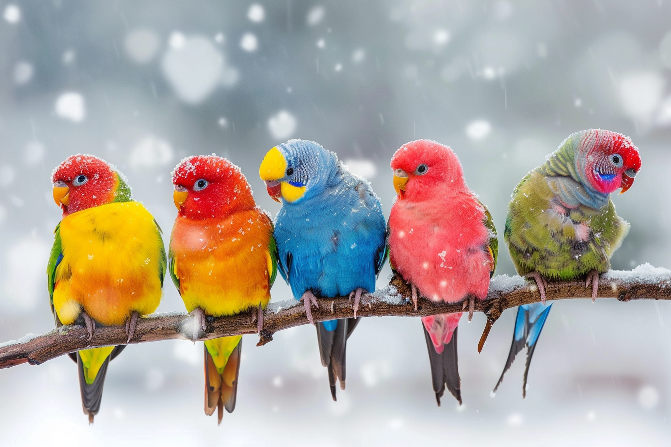 Tableau Perroquets et Neige