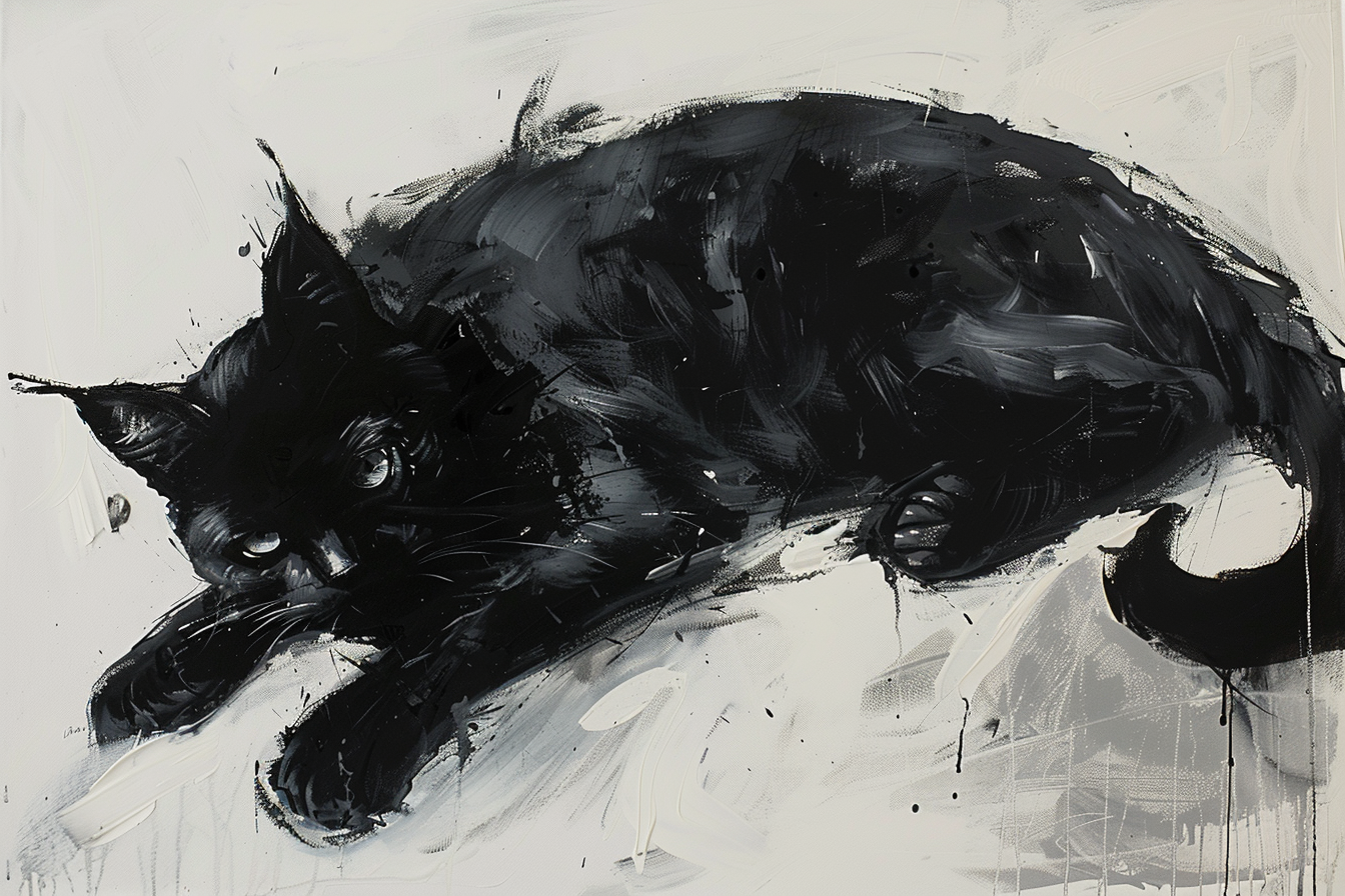 Peinture Chat Noir Fond Blanc