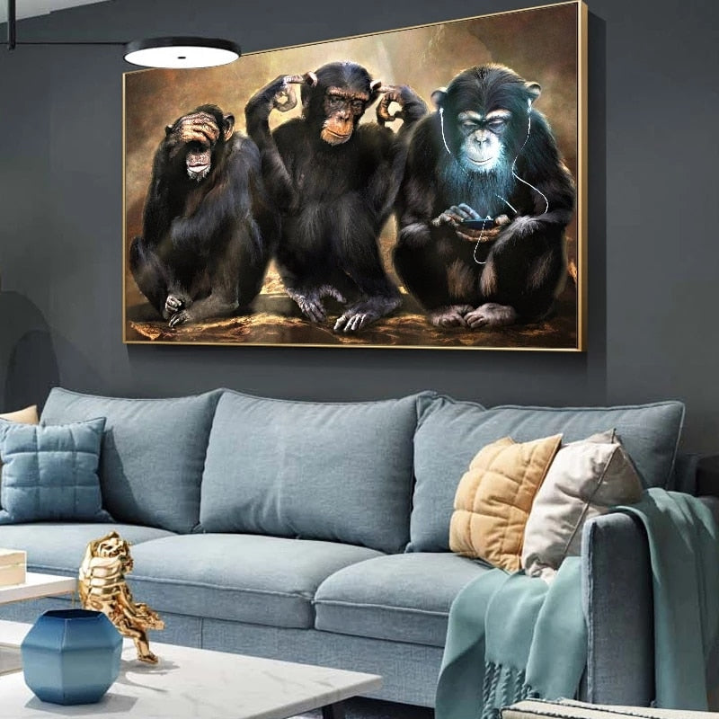 Tableau Singes avec Ecouteurs
