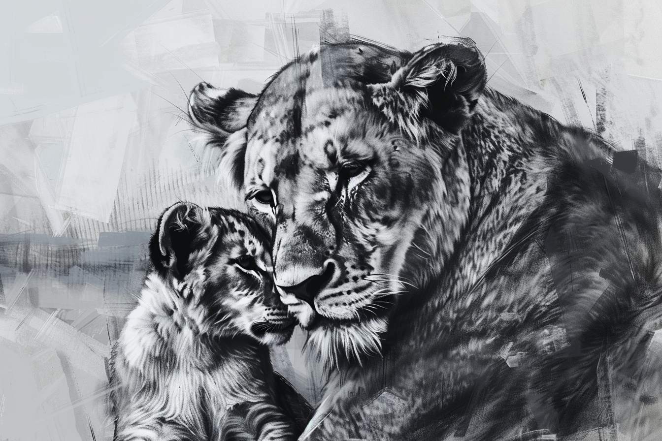 Tableau Lionne Et Lionceau
