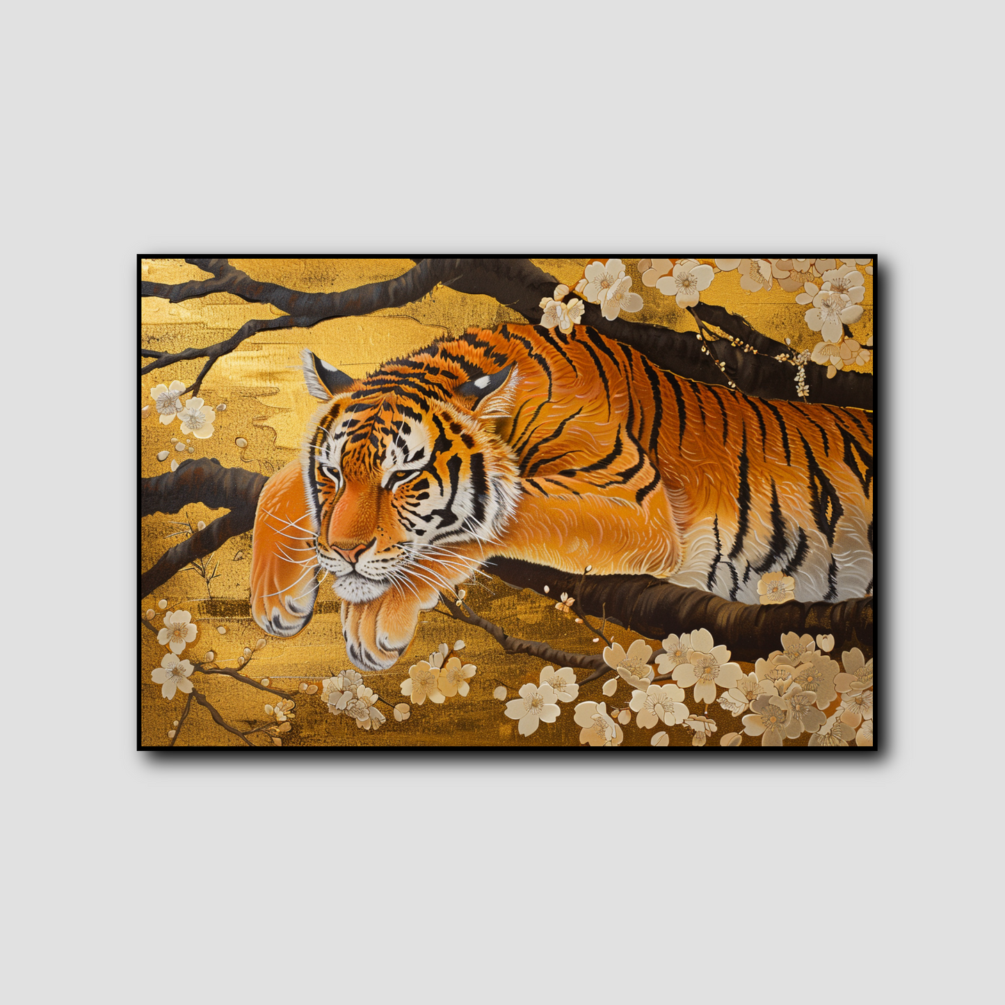 Tableau Tigre Fleurs Jaunes