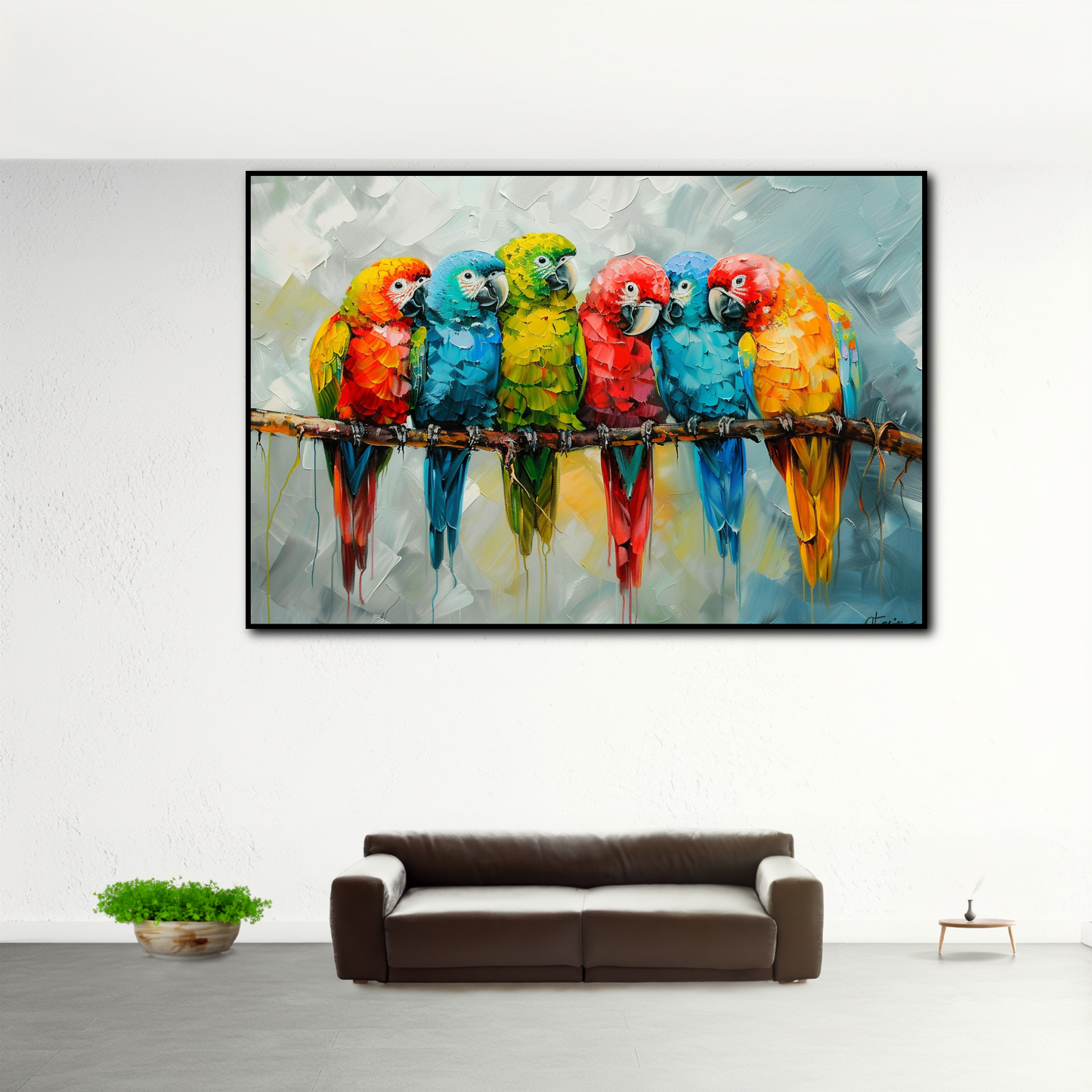 Peinture Perroquets Alignés