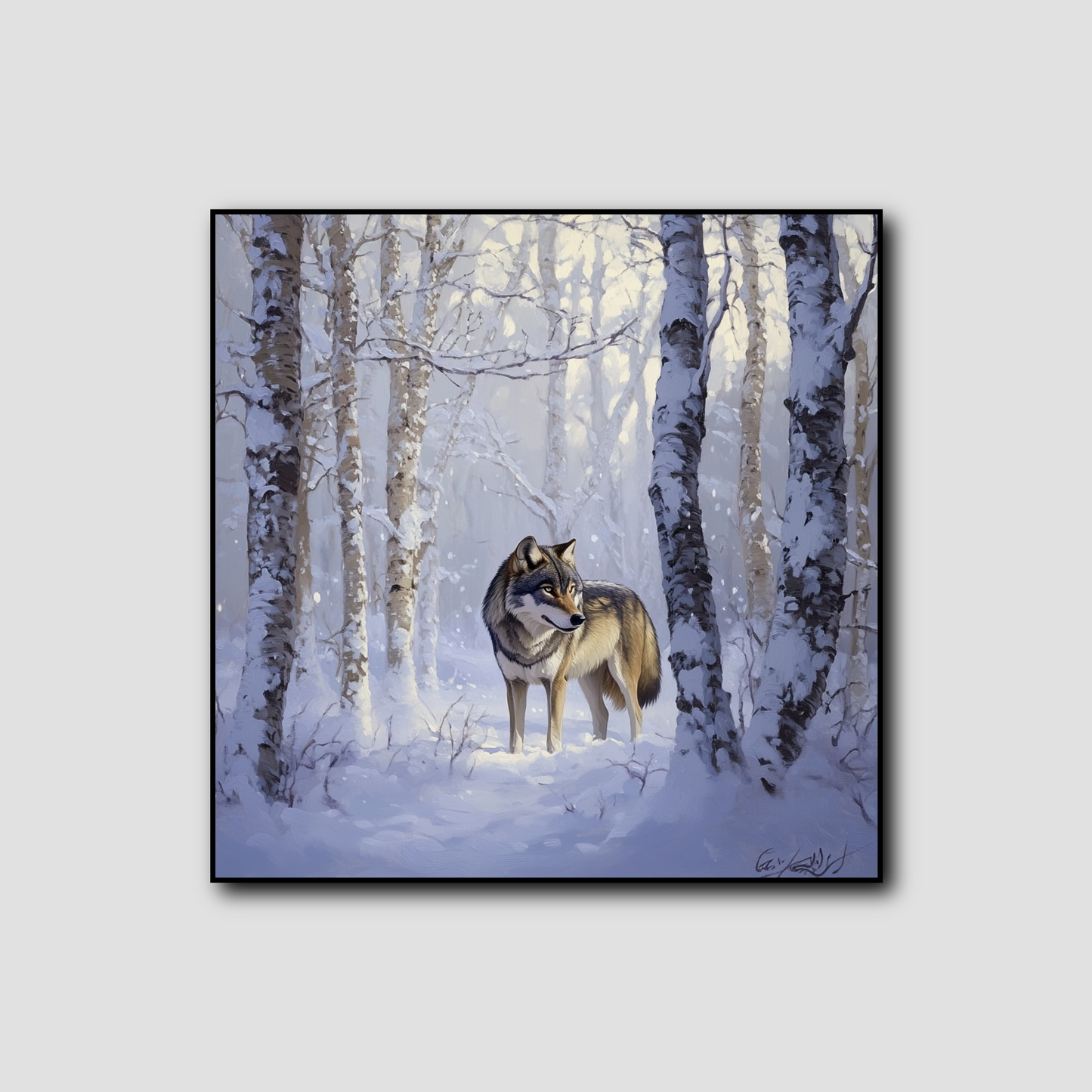 Tableau Loup Forêt Enneigée