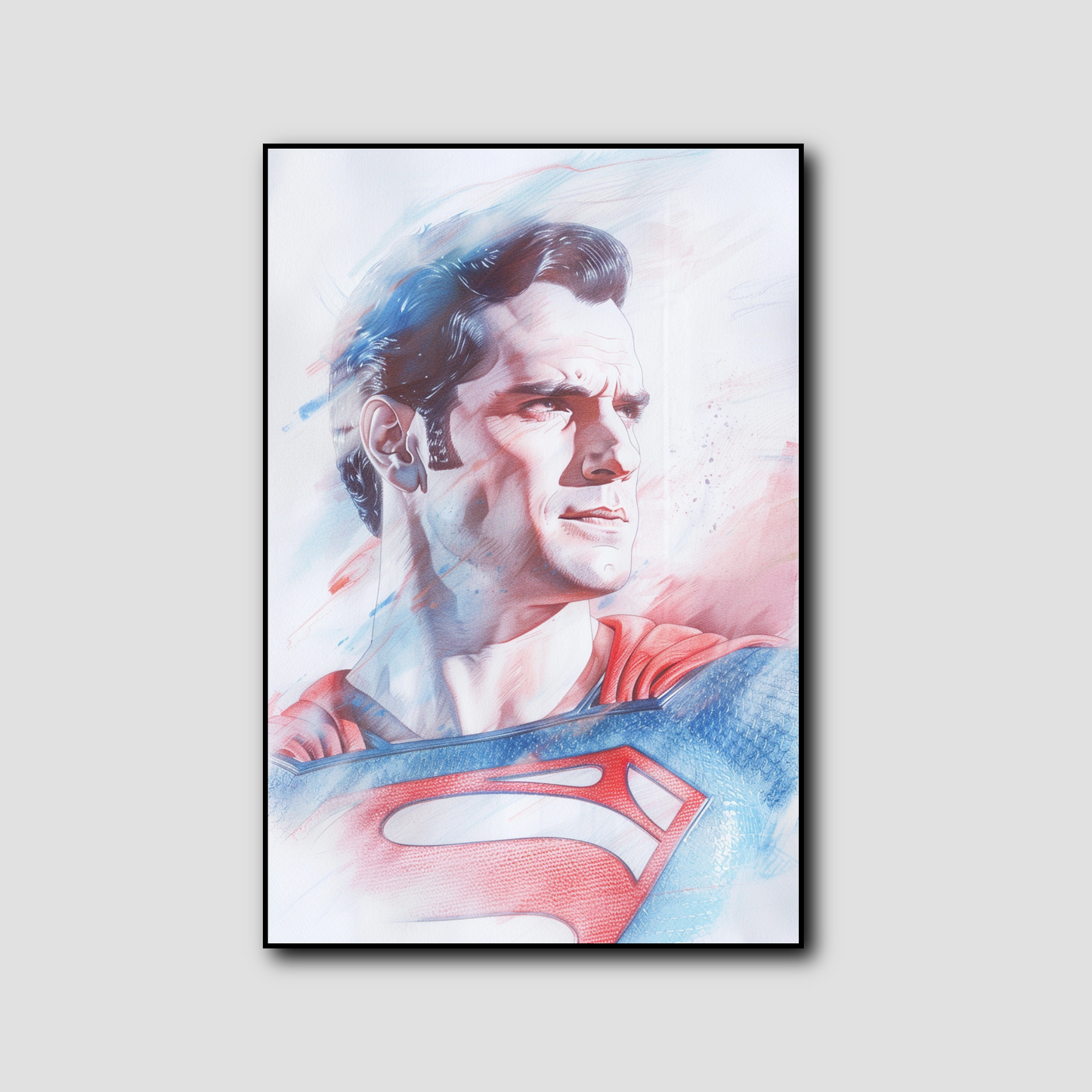 Tableau déco portrait Superman aquarelle pastel