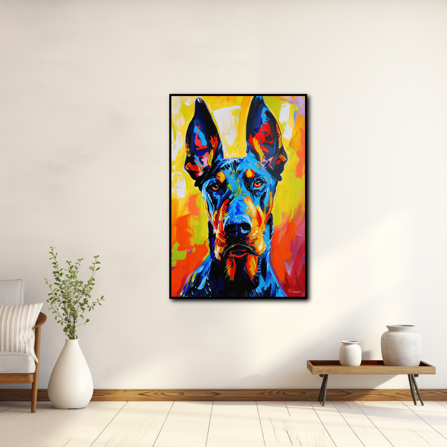 Tableau Doberman Coloré