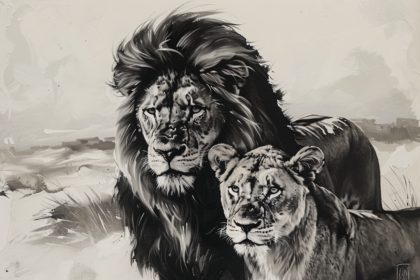 Tableau Lion Et Lionne Noir Et Blanc