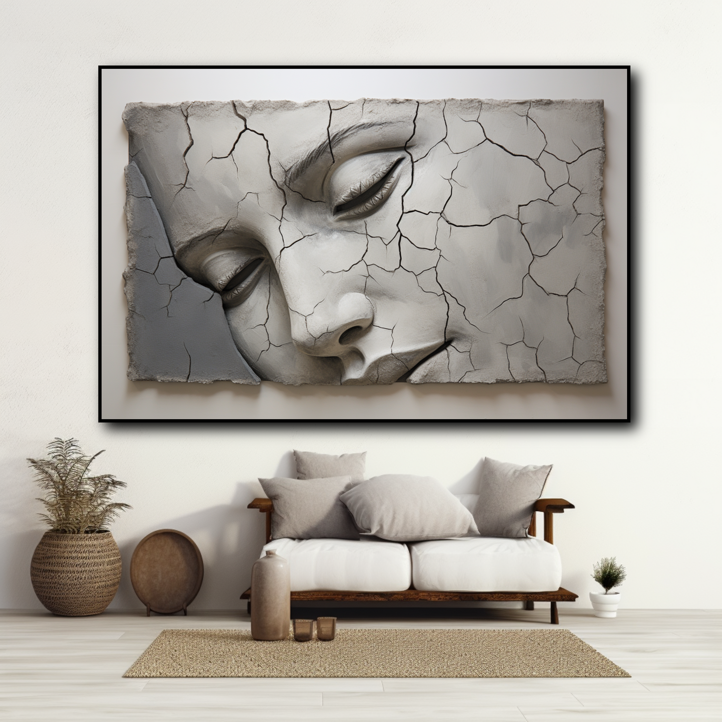 Tableau Visage Craquelé Minimaliste