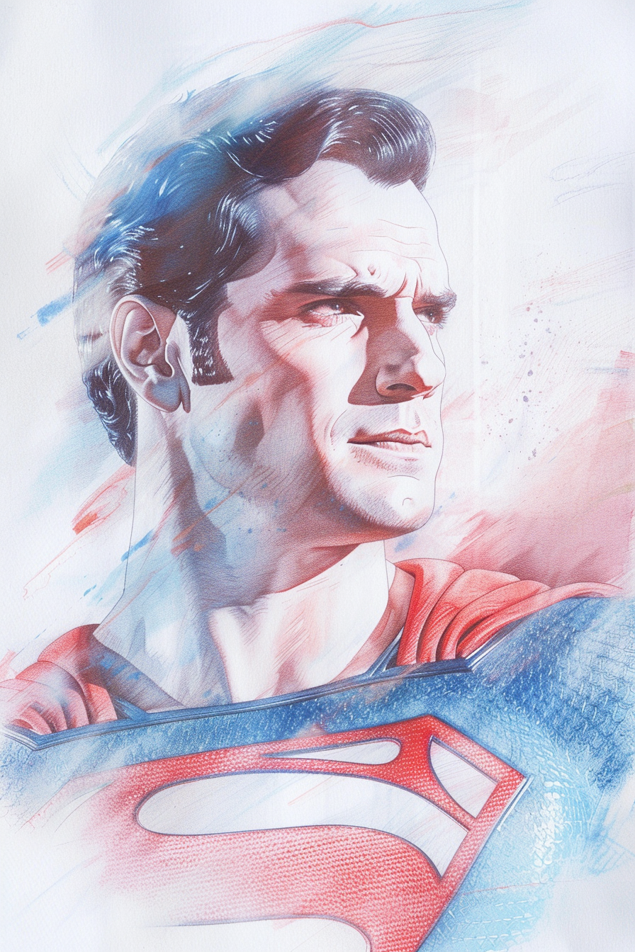 Tableau déco portrait Superman aquarelle pastel