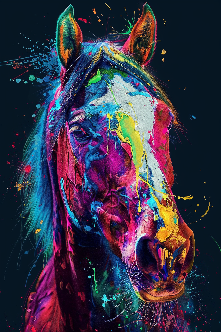 Tableau Cheval Coloré Abstrait