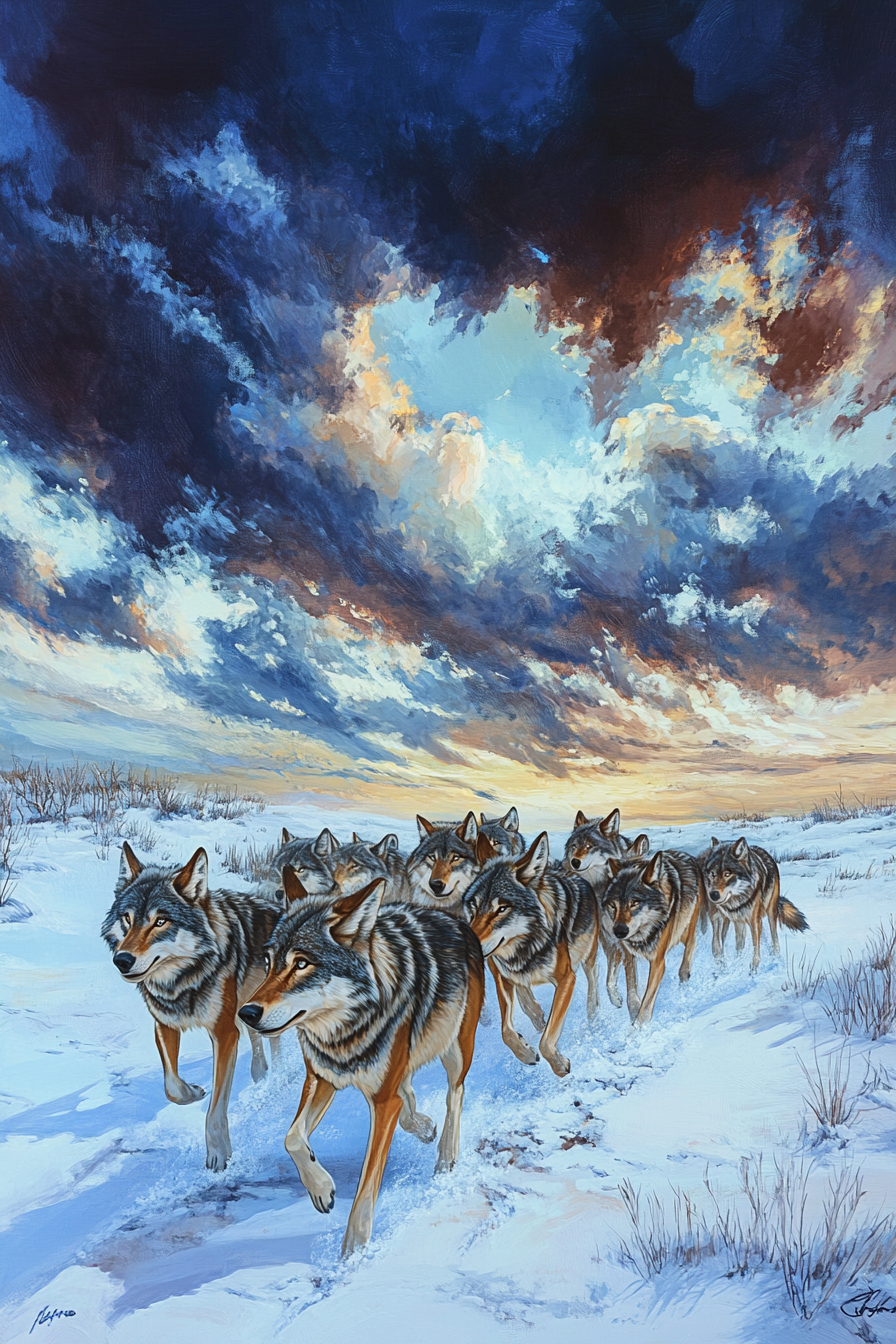 Tableau Loup en Meute