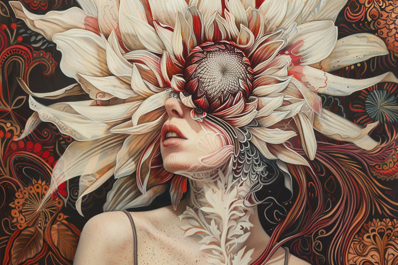 Tableau Femme Tête Fleur