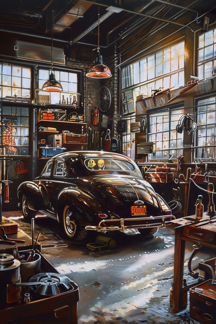 Tableau Voiture Atelier Retro