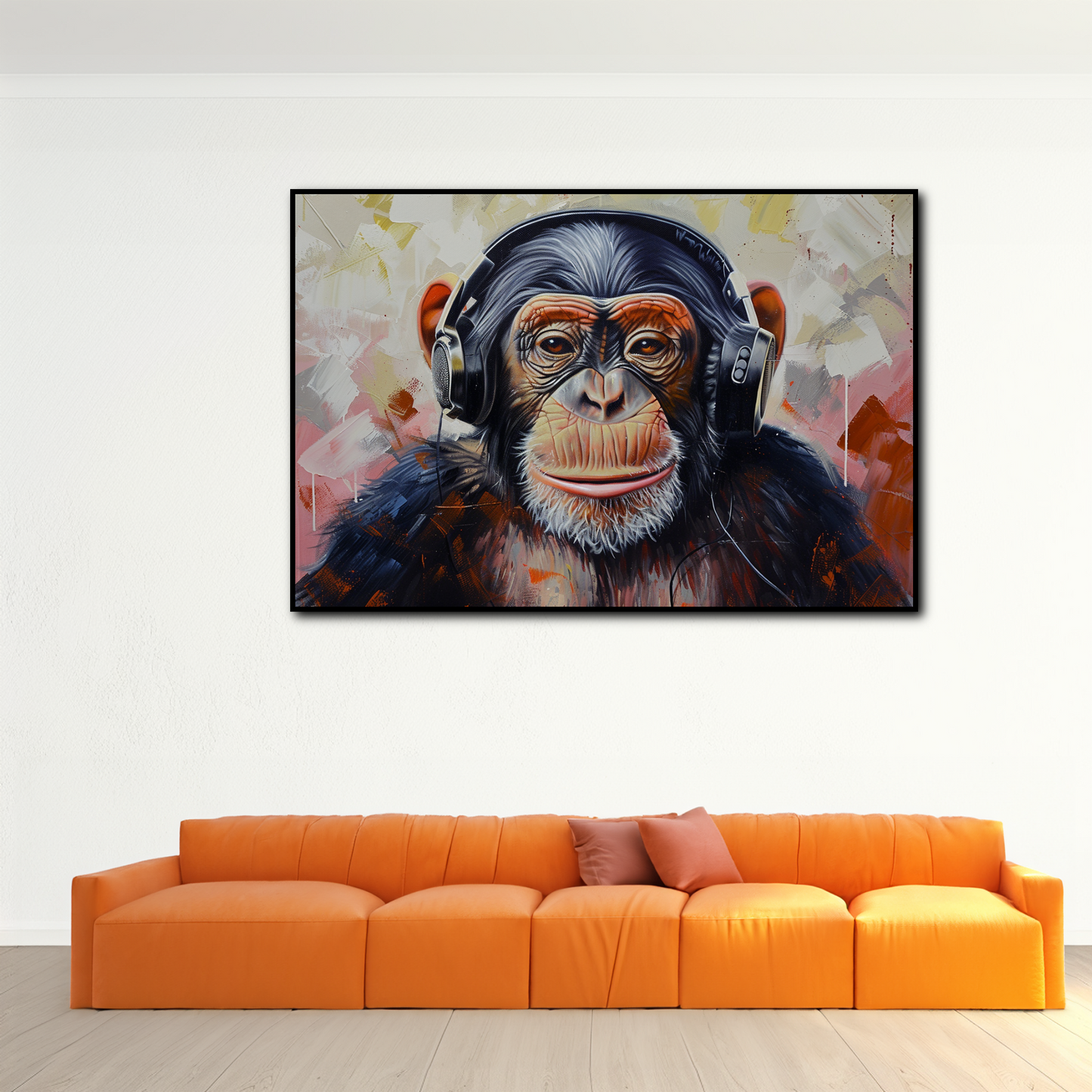 Tableau Singe Casque Musique