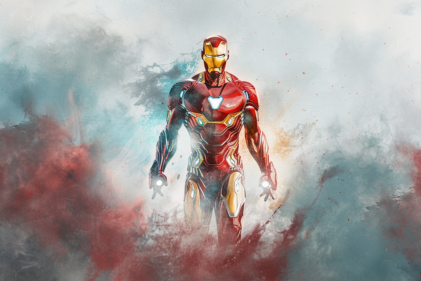 Tableau déco Iron Man Marvel Nuage Aquarelle