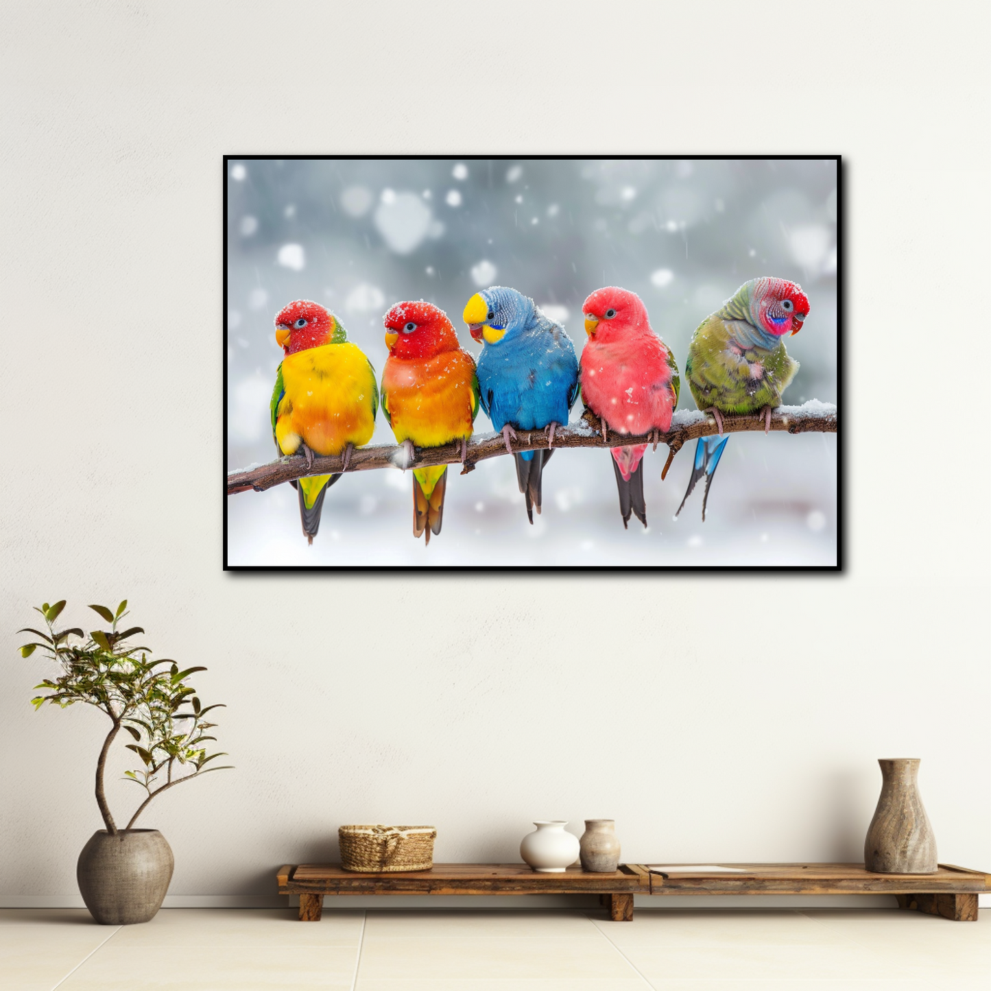 Tableau Perroquets et Neige
