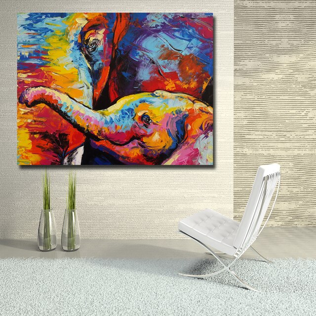 Toile Peinture Éléphant - Enfant - Aquarelle - 60x90 cm