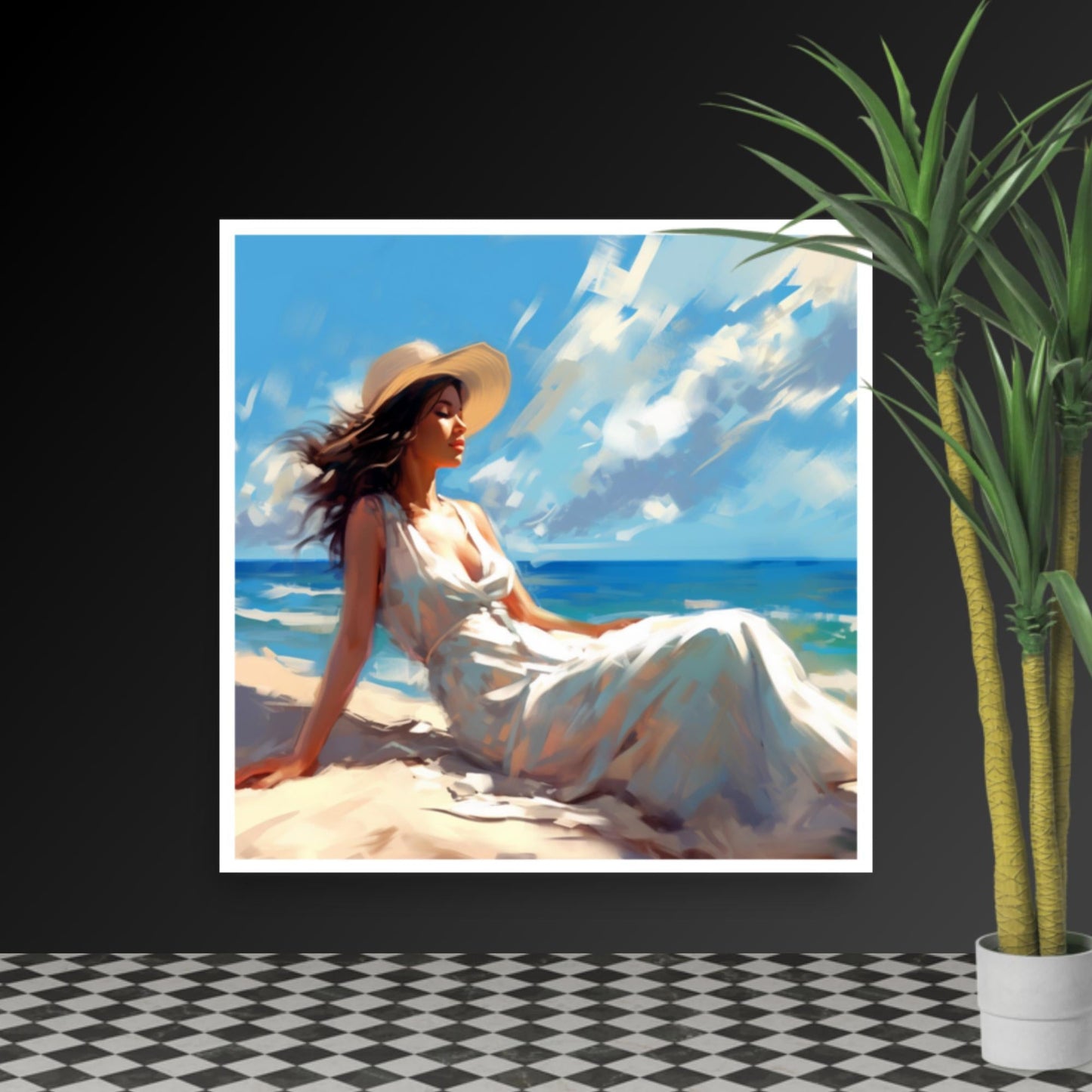 Tableau Femme Allongée Plage-LigneCreator