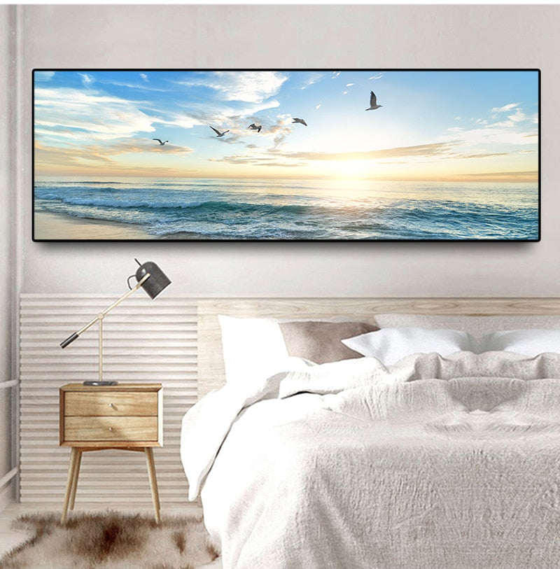 Tableau Paysage de Mer et Oiseaux