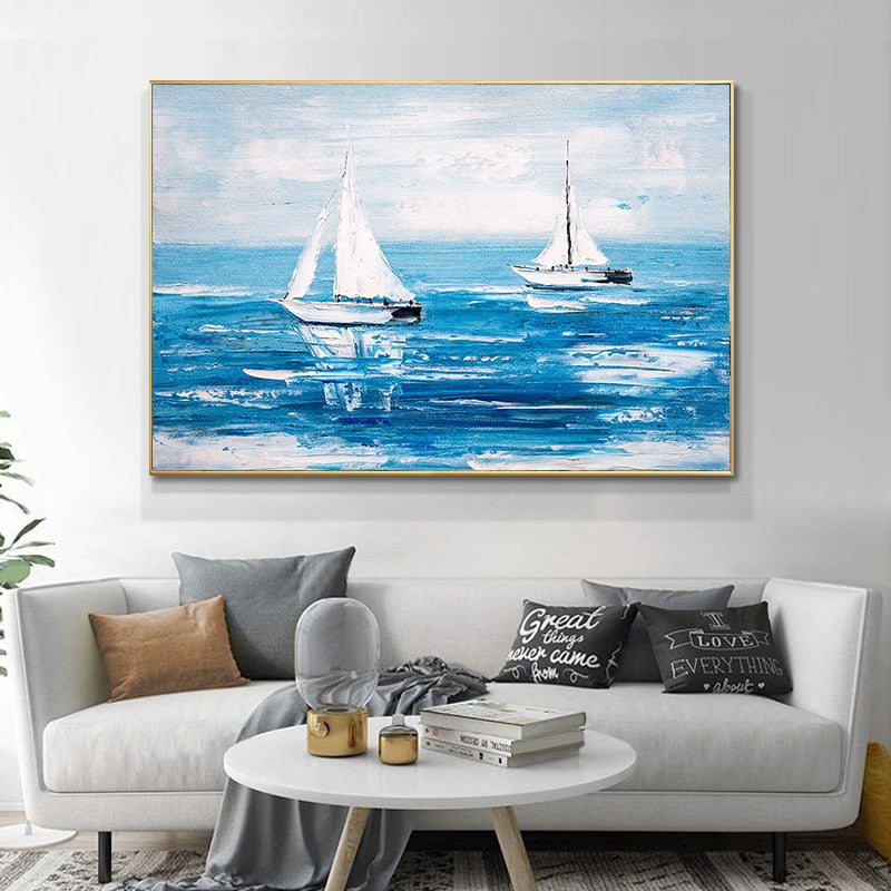 Tableau Paysage et Mer Bleue