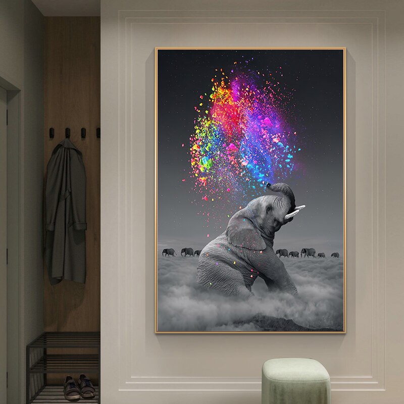 Tableau pop art éléphant noir et blanc