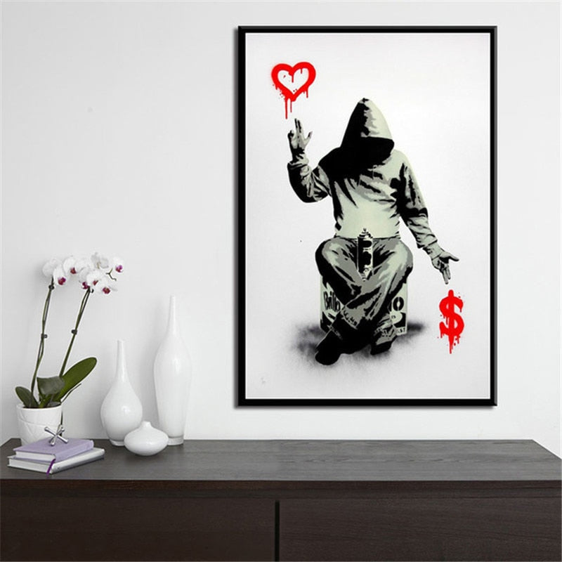 Tableau Street Art Banksy Amour ou Argent-LigneCreator