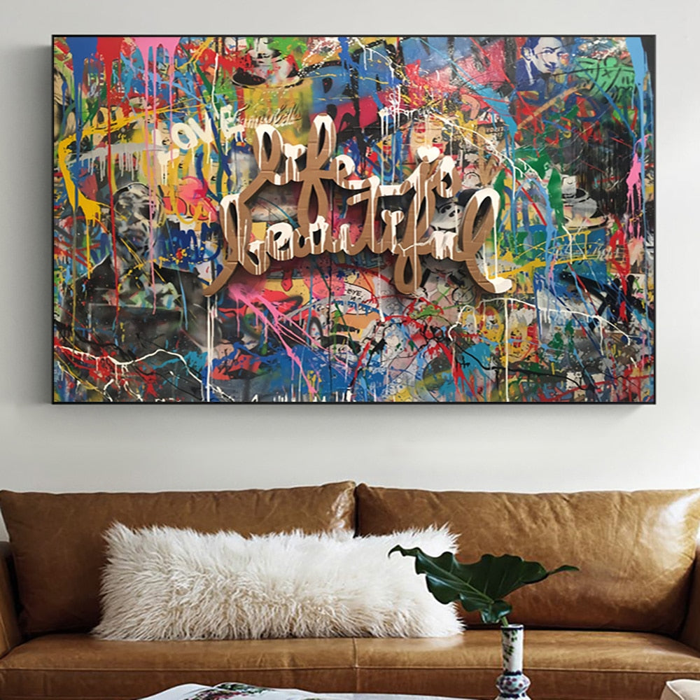 Tableau Street Art Graffiti La vie est Belle-LigneCreator