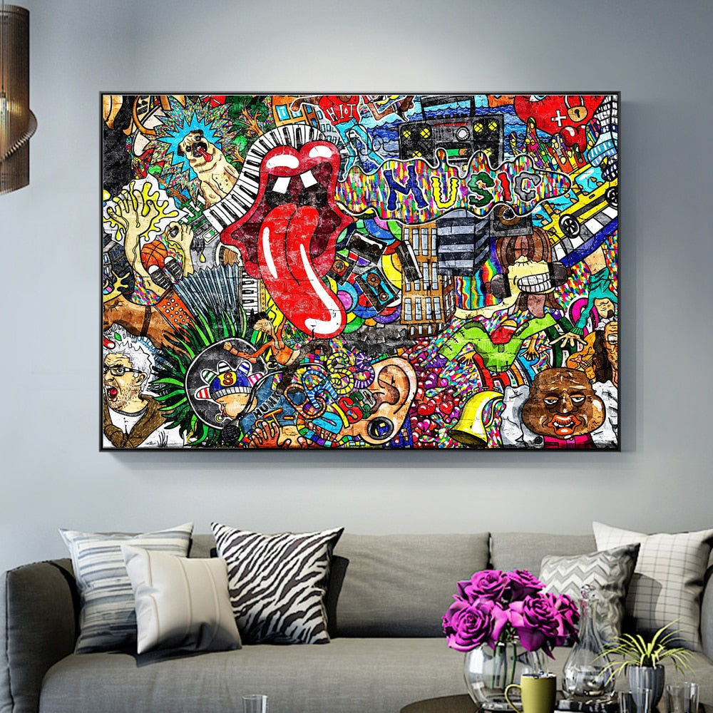 Tableau Street Art Rolling Stones-LigneCreator