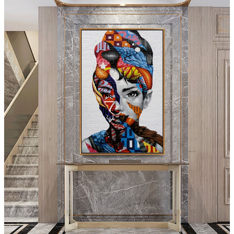 Tableau Street Art Visage Femme Vhils-LigneCreator