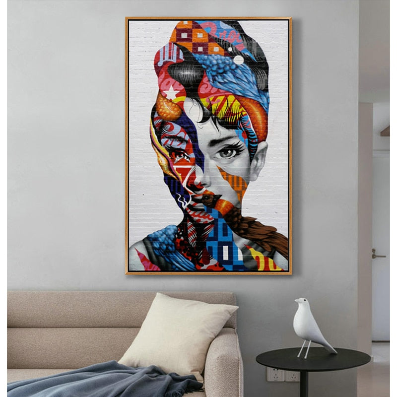 Tableau Street Art Visage Femme Vhils-LigneCreator