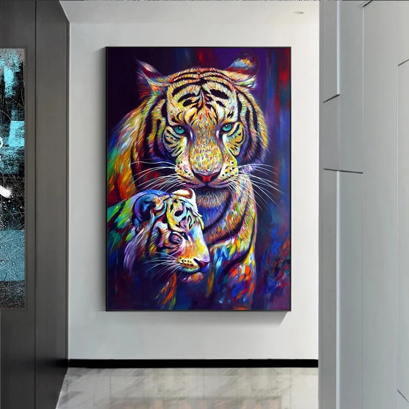 Tableau tigres contemporain coloré