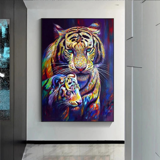 Tableau tigres contemporain coloré