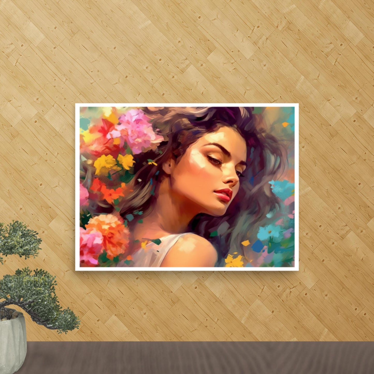 Tableau Visage Femme Fleur