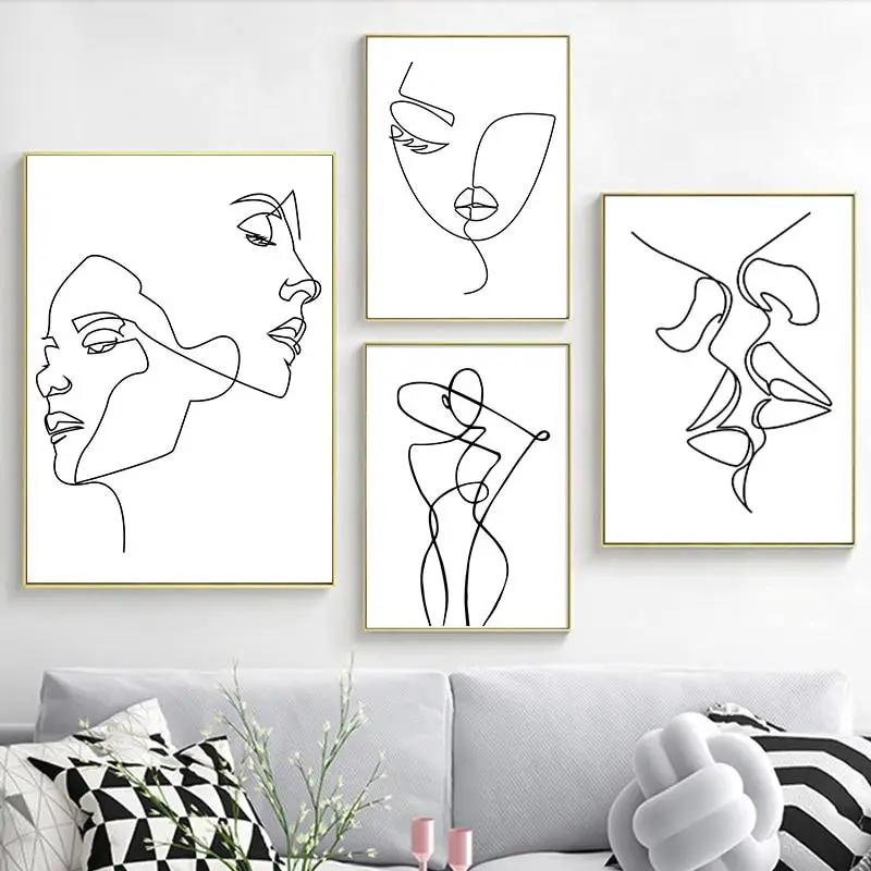 Tableau visage trait continu