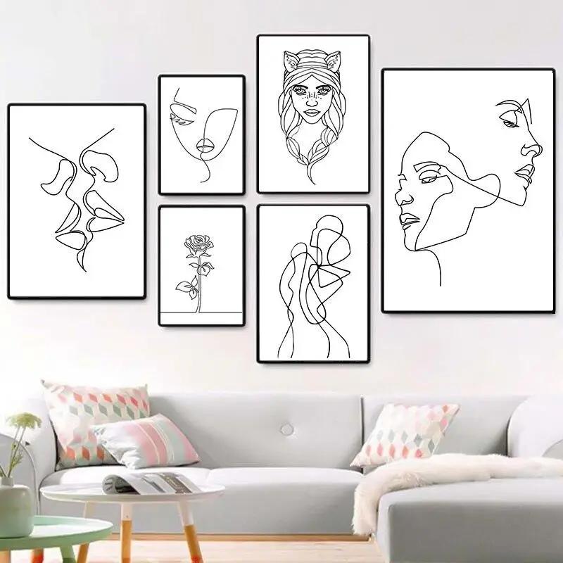 Tableau visage trait continu