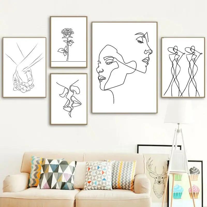 Tableau visage trait continu