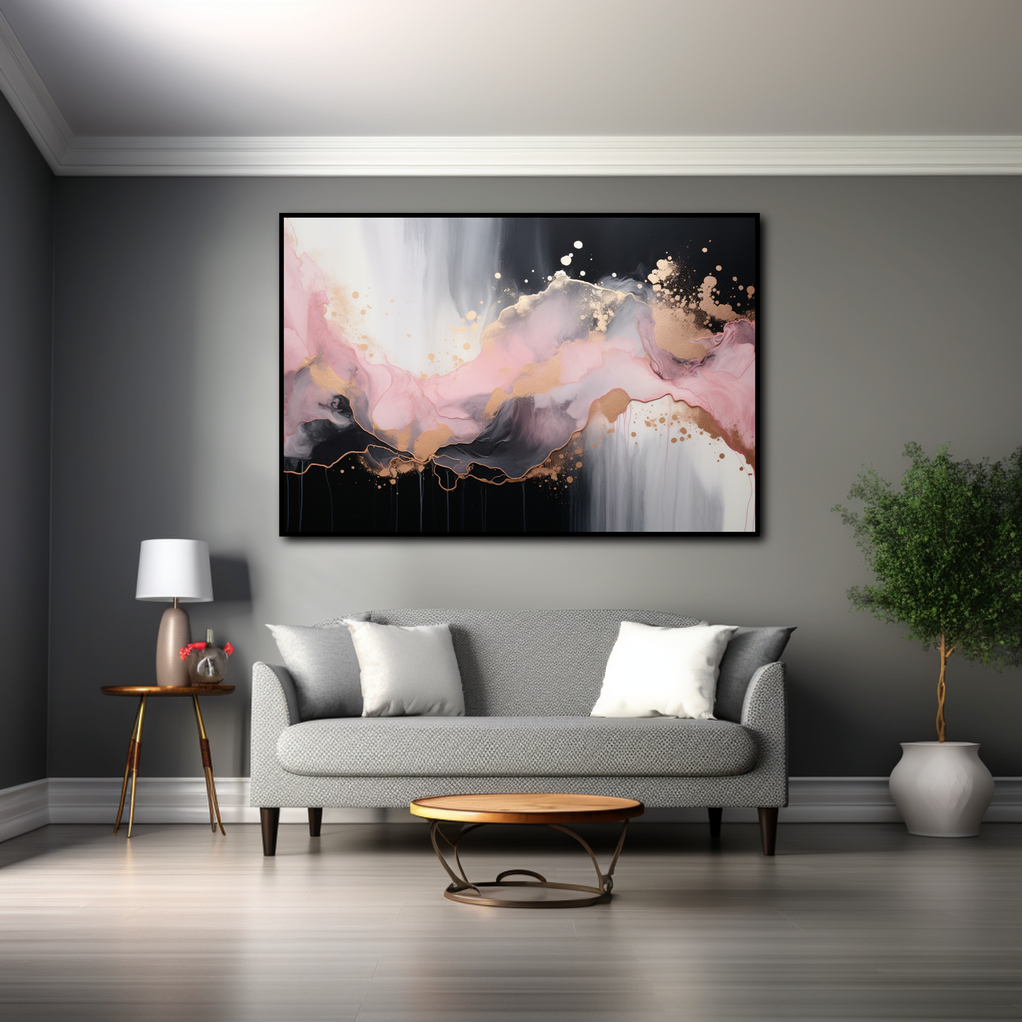 Tableau Abstrait Rose et Gris