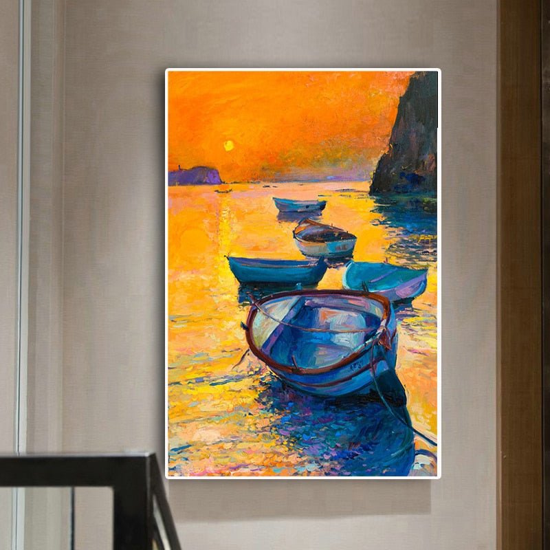 Peinture a l'Huile Plage avec Barque